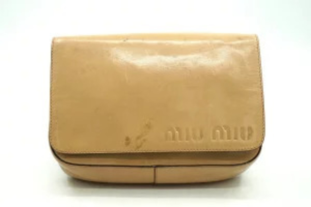 Miu Miu Belt Bag Clutch Mesh Leather Beige Tan